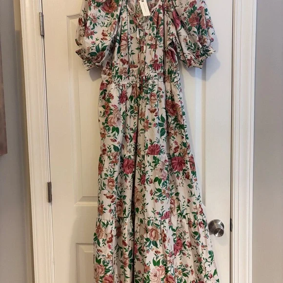 NWT! Anthropologie Floral Maxi Dress with Puff Sleeves - Size XL - Picture 1 of 5